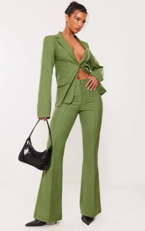 Pantalon de tailleur flare vert olive tissé