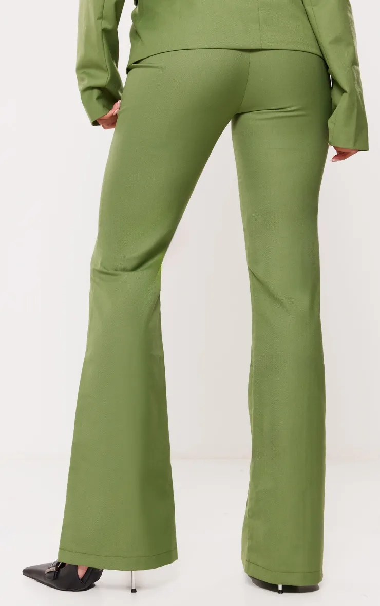 Pantalon de tailleur flare vert olive tissé