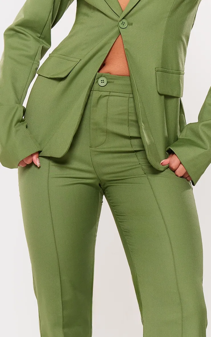 Pantalon de tailleur flare vert olive tissé