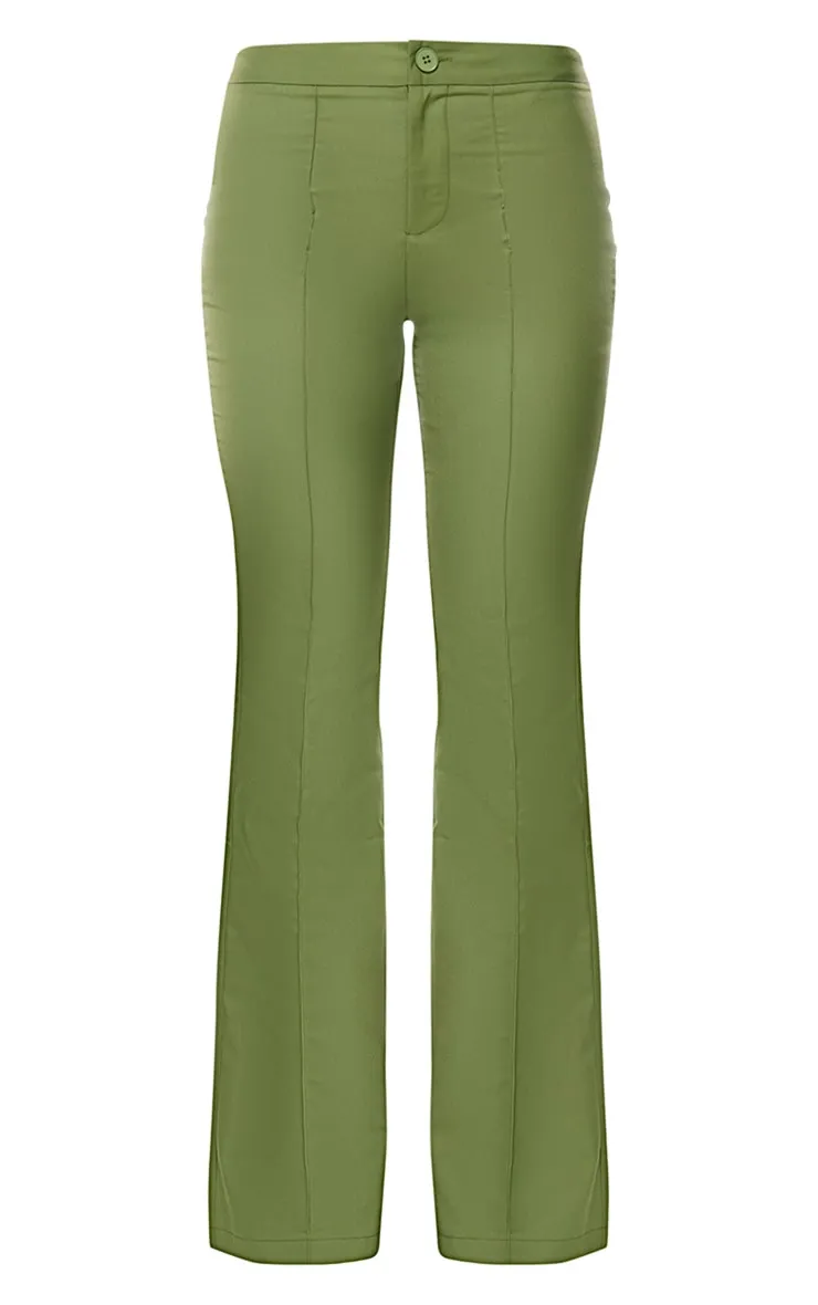 Pantalon de tailleur flare vert olive tissé