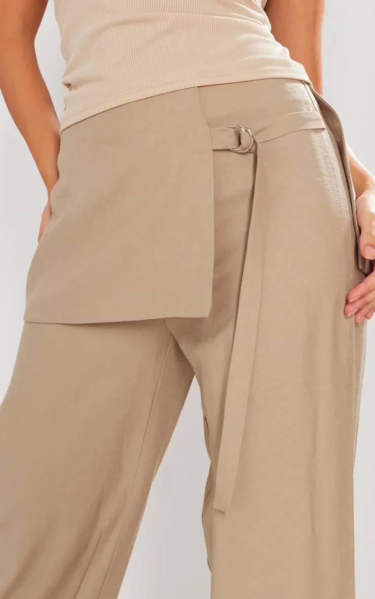 Pantalon de tailleur gris pierre effet lin à détail jupe portefeuille