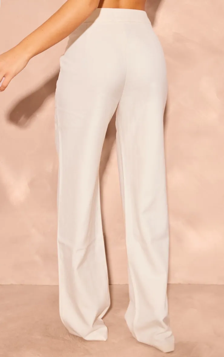 Pantalon de tailleur large crème tissé à taille mi-haute