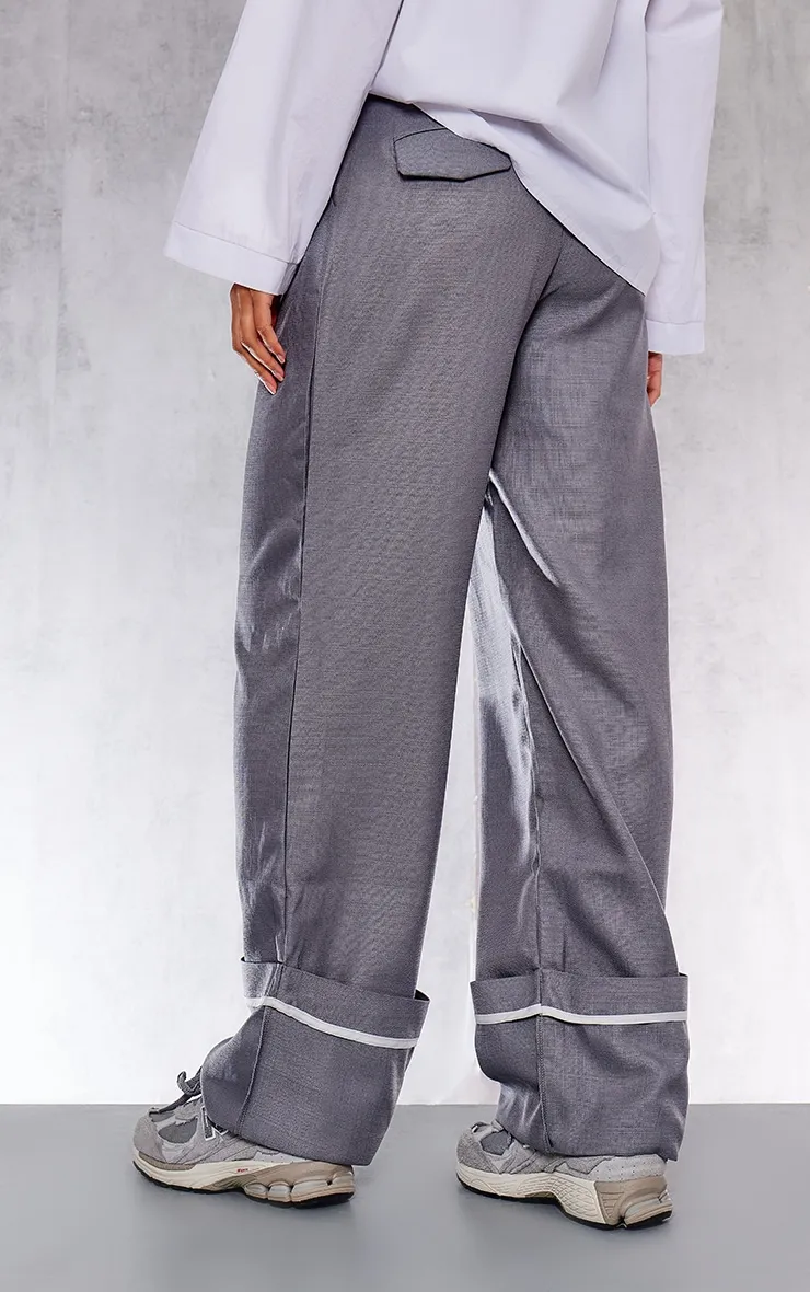 Pantalon de tailleur large gris anthracite tissé plissé à ourlet retroussé