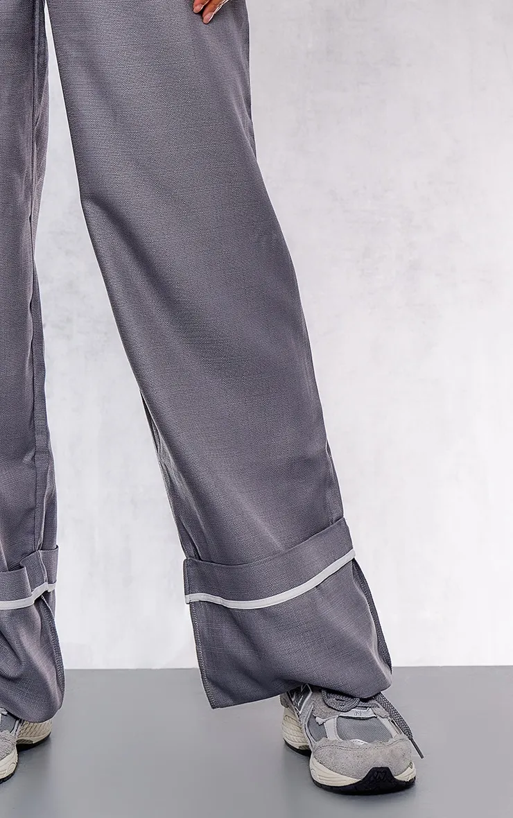 Pantalon de tailleur large gris anthracite tissé plissé à ourlet retroussé