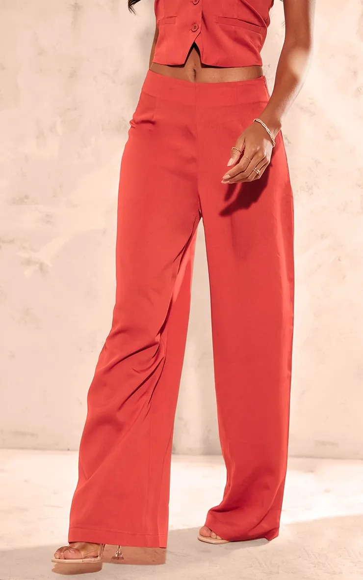 Pantalon de tailleur large rouge taille mi-haute