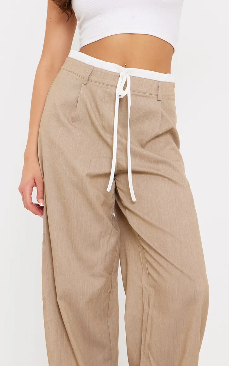 Pantalon de tailleur tissé avoine chiné à double bande sur la taille