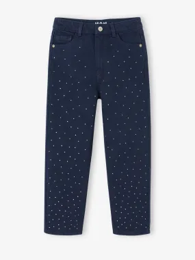 Pantalon Mom fit à strass fille marine - Vertbaudet