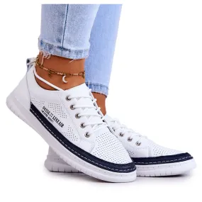 PE1 Baskets en Cuir pour Femme Blanc et Bleu Marine Cloesa blanche