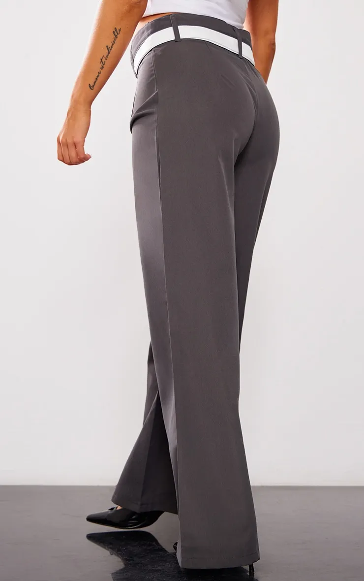 Petite Pantalon de tailleur large gris anthracite contrastant à taille repliée