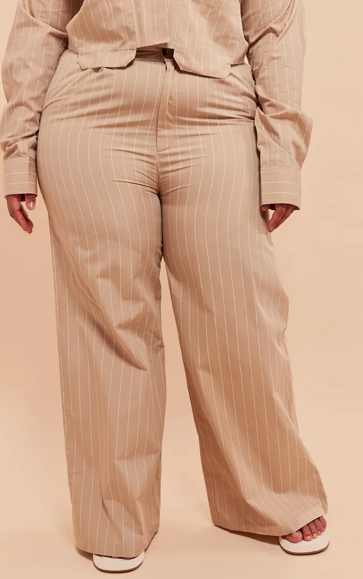 Plus Pantalon de tailleur large en popeline gris pierre à rayures