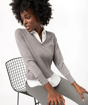 Pull avec empiècements chemise 2 en 1 femme gris