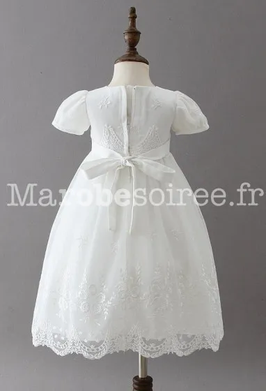 Robe baptême traditionnelle manches courtes avec bonnet  réf: EF9775 en Coton, Dentelle