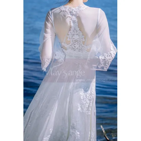 Robe Bohème Mariage Blanche En Dentelle Avec Manches Longues