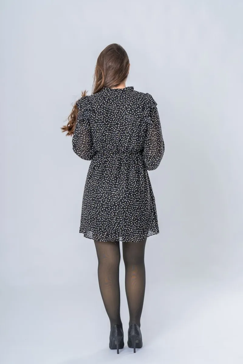 Robe courte à volants et imprimés noir