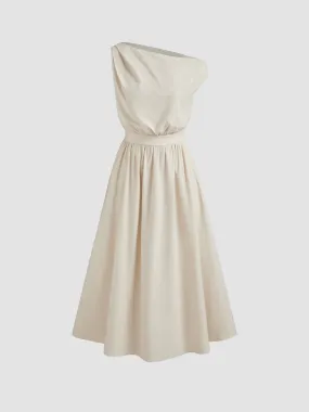 Robe midi asymétrique à volants en coton mélangé unie