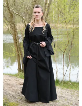 Robe Médiévale Burglinde avec Manches Trompette - Noir ⚔️ Boutique Épées