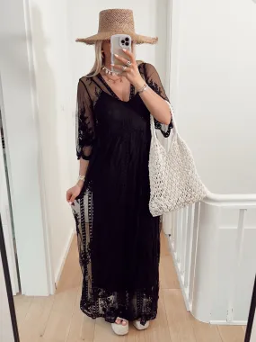 Robe NAYA En tulle avec empiècements brodés noire