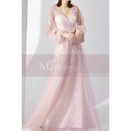 Robe Pour Soirée Chic Rose Clair Avec Manches Transparentes