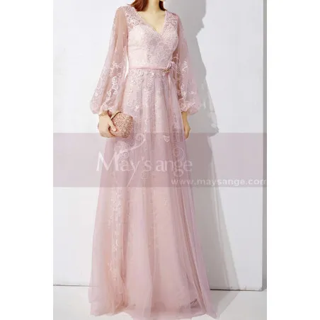 Robe Pour Soirée Chic Rose Clair Avec Manches Transparentes