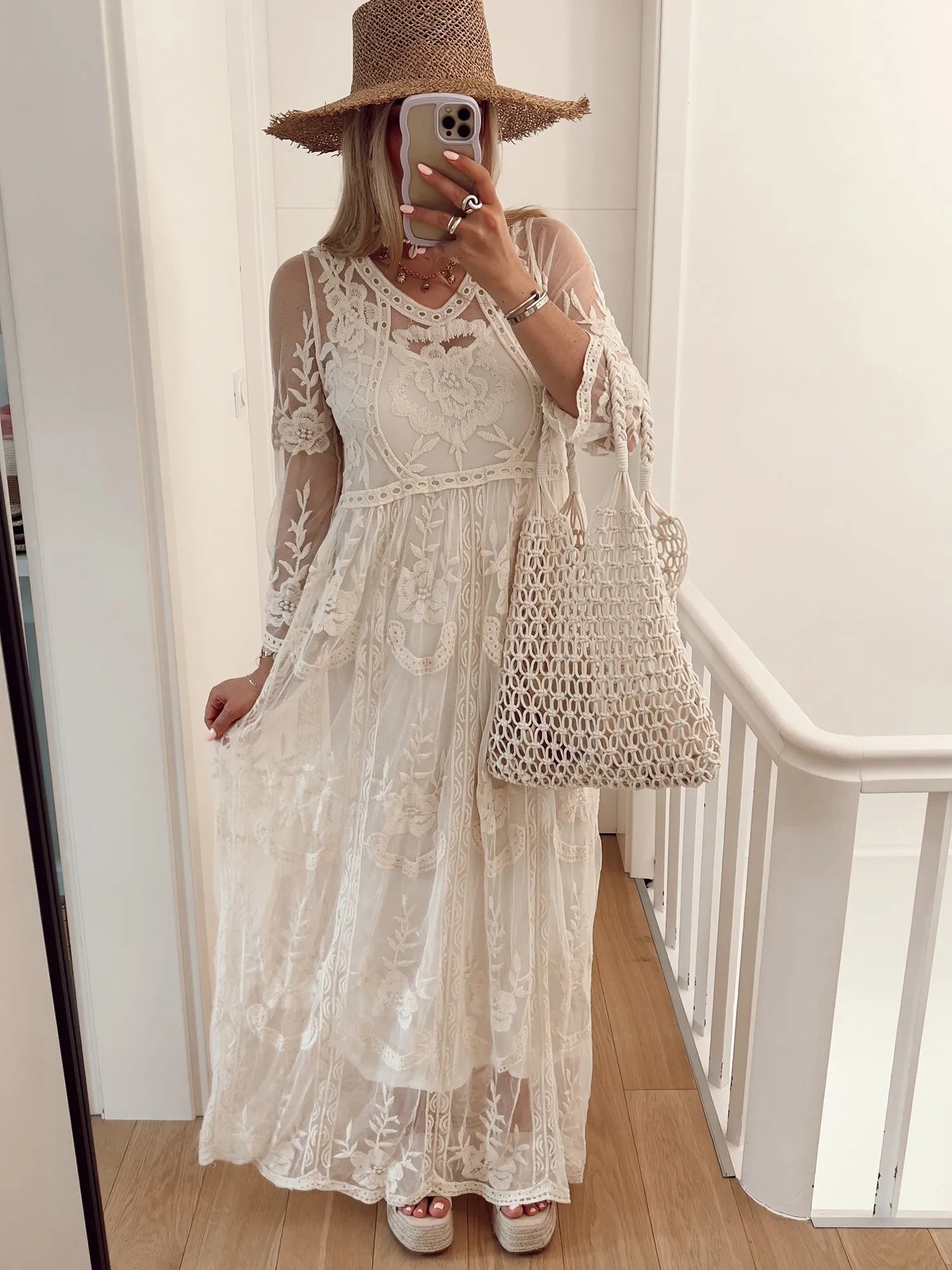 Robe PRUSSE En tulle avec empiècements brodés beige