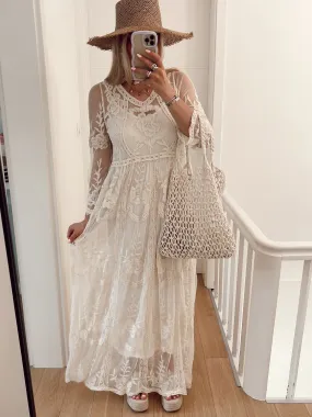 Robe PRUSSE En tulle avec empiècements brodés beige