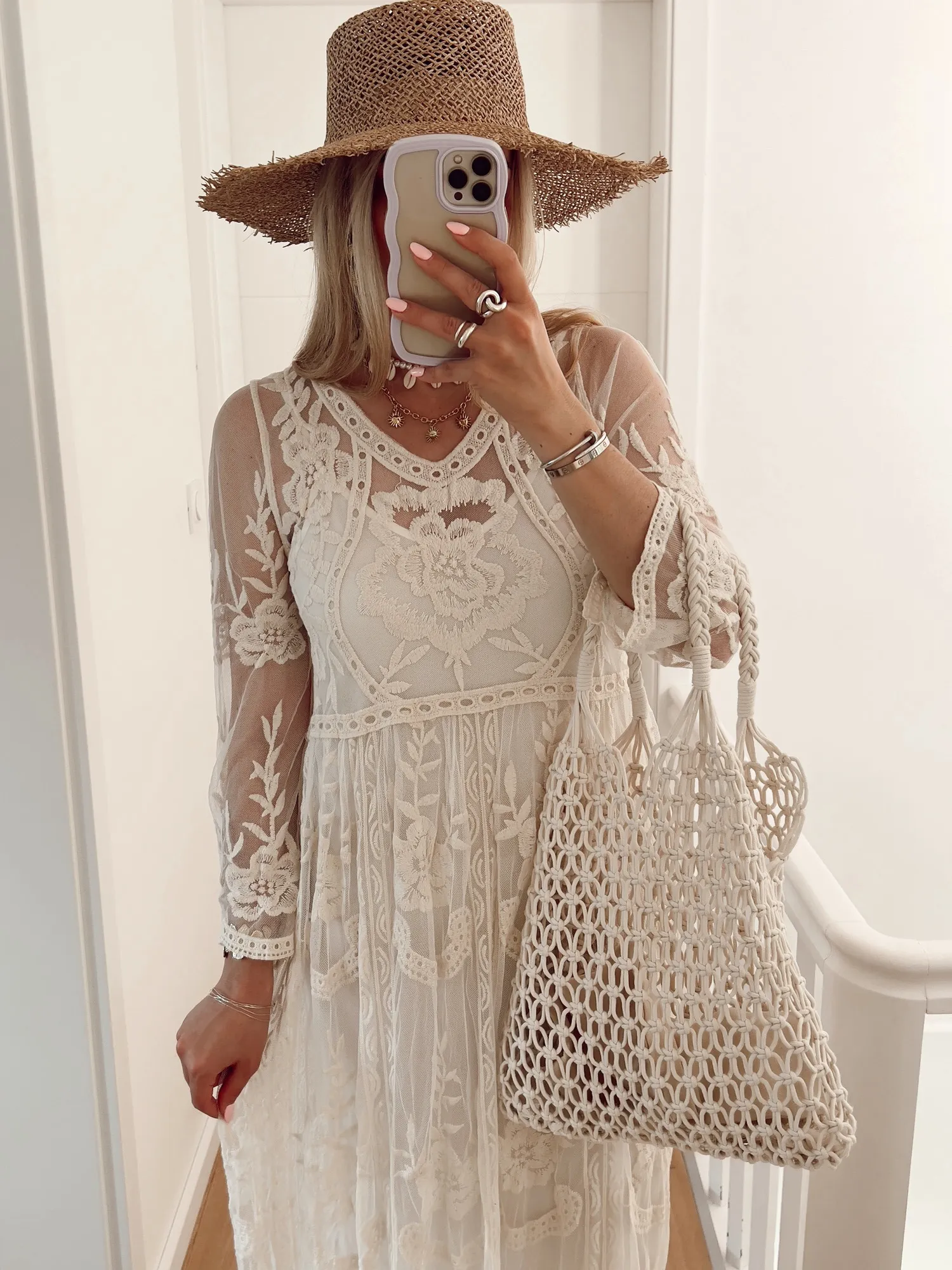 Robe PRUSSE En tulle avec empiècements brodés beige