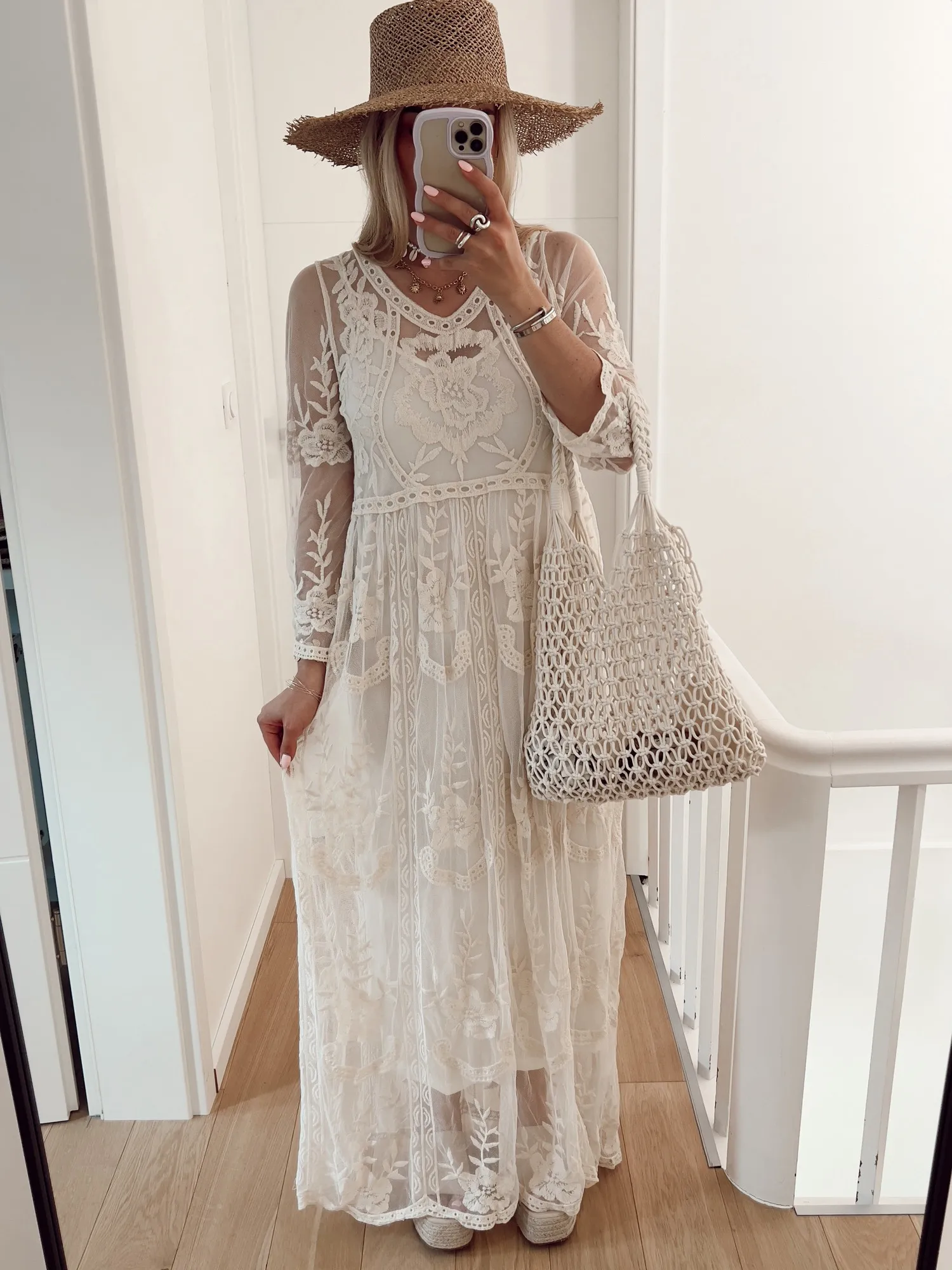 Robe PRUSSE En tulle avec empiècements brodés beige