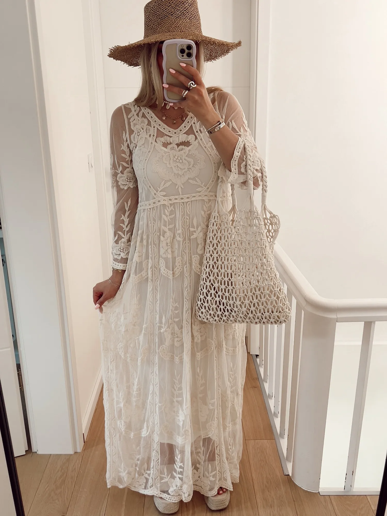 Robe PRUSSE En tulle avec empiècements brodés beige