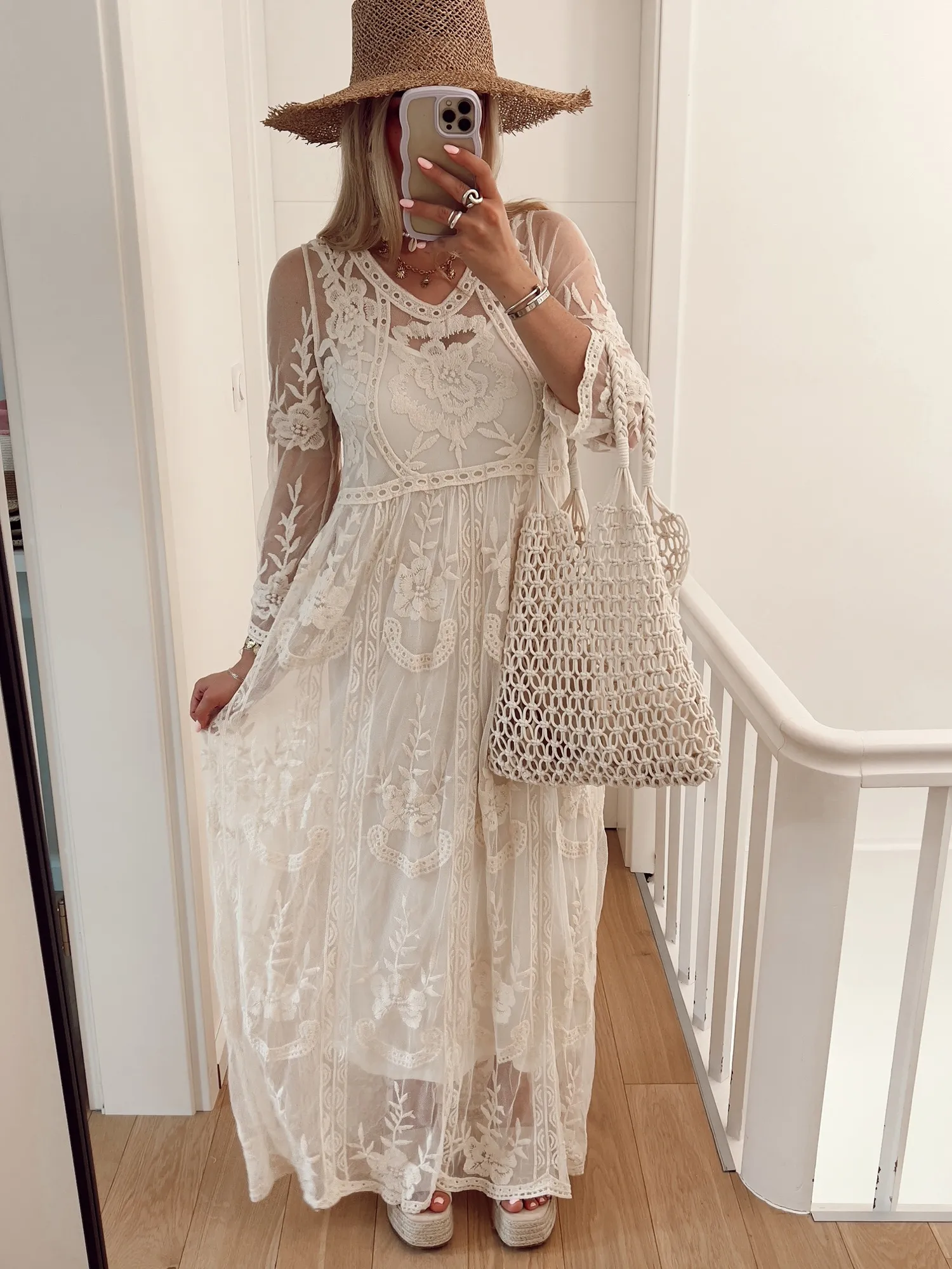 Robe PRUSSE En tulle avec empiècements brodés beige