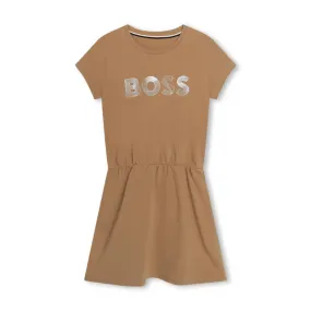 ROBE À MANCHES COURTES BOSS ENFANT MARRON AVEC LOGO BRILLANT