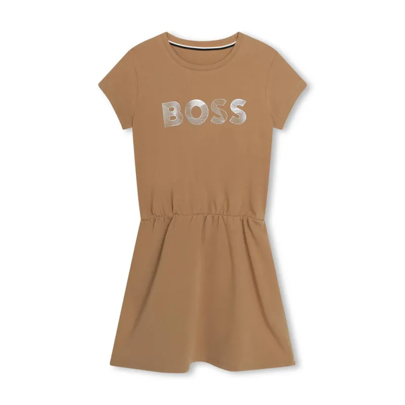 ROBE À MANCHES COURTES BOSS ENFANT MARRON AVEC LOGO BRILLANT