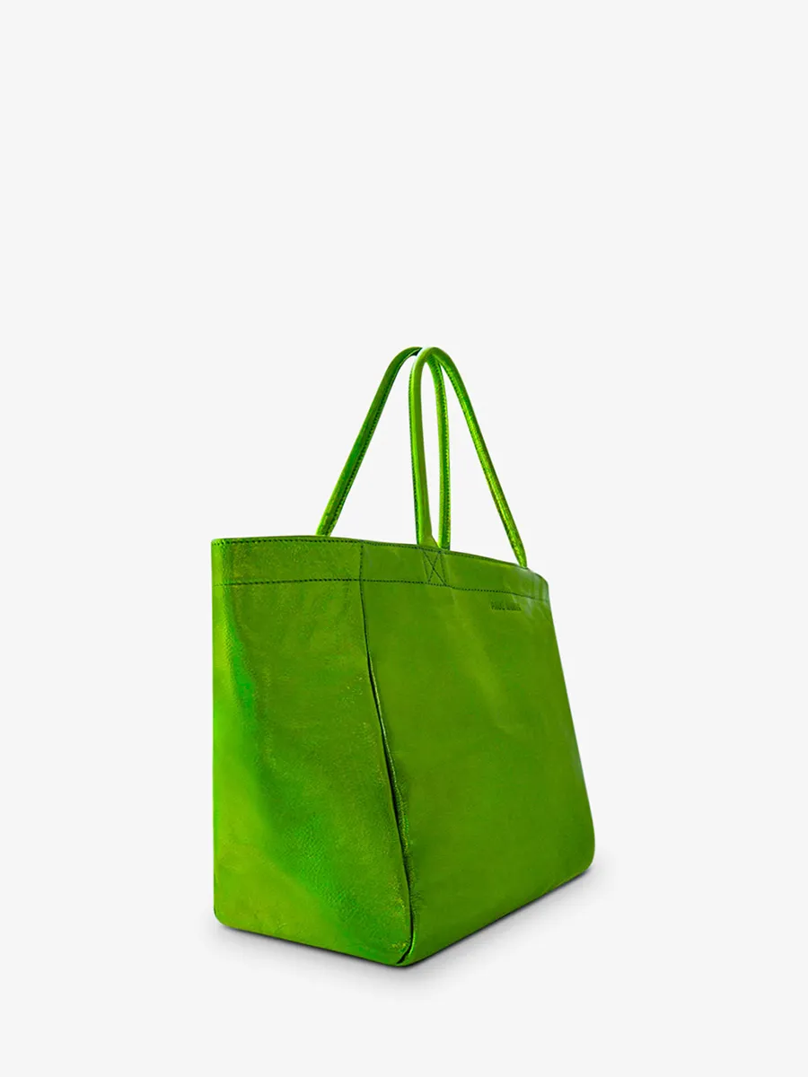 SAC CABAS CUIR FEMME VERT MonPartenaire - M - Absinthe