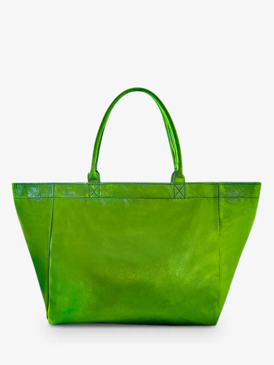 SAC CABAS CUIR FEMME VERT MonPartenaire - M - Absinthe