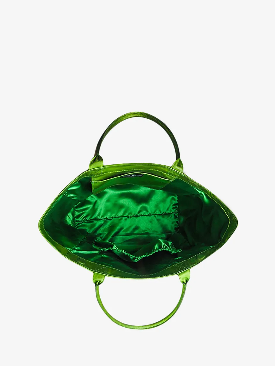 SAC CABAS CUIR FEMME VERT MonPartenaire - M - Absinthe