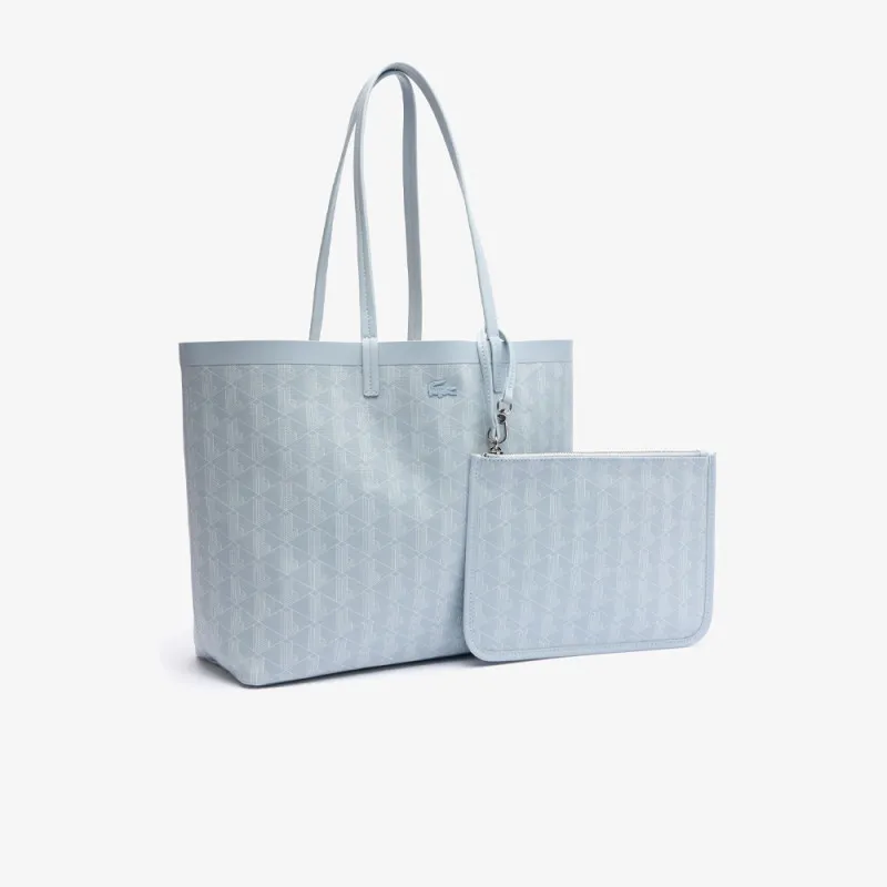 SAC CABAS LACOSTE ZELY MOYEN MONOGRAMME EN TOILE ENDUITE BLEU CIEL