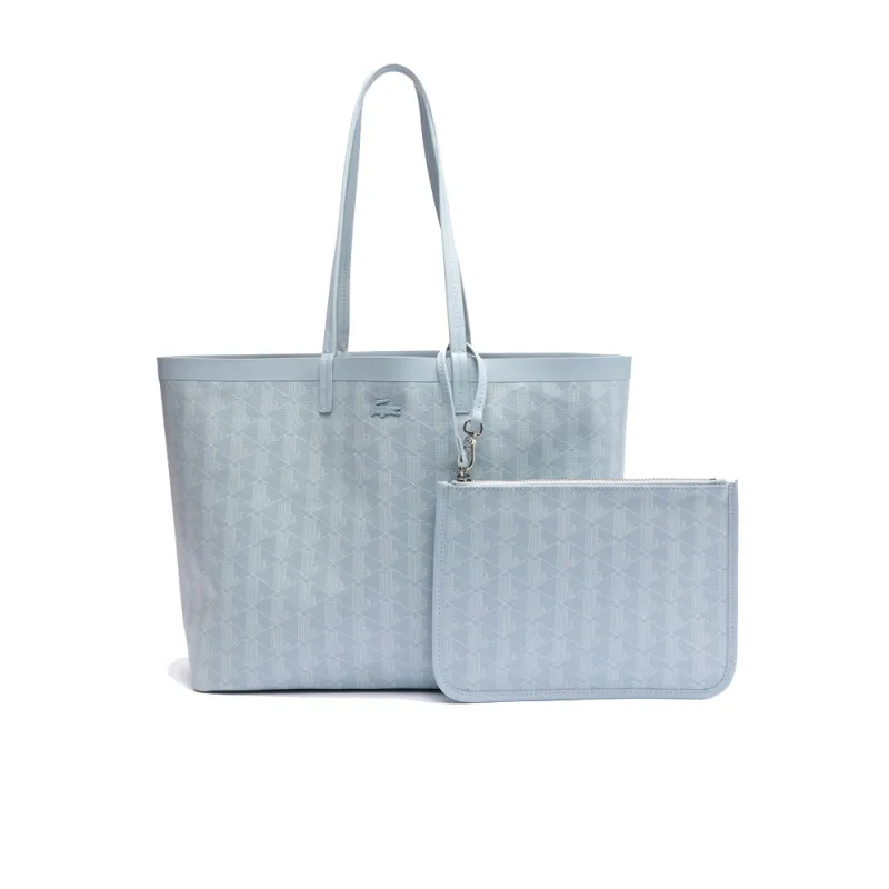 SAC CABAS LACOSTE ZELY MOYEN MONOGRAMME EN TOILE ENDUITE BLEU CIEL