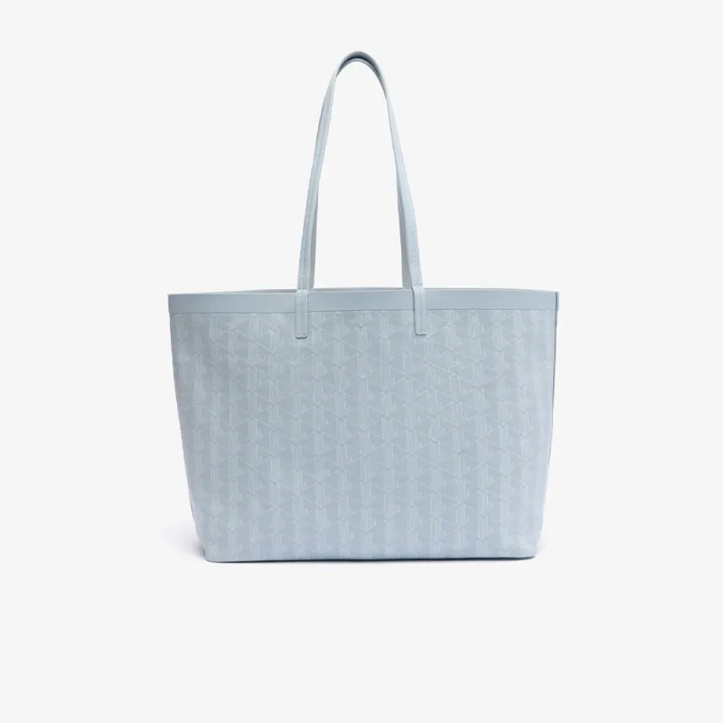 SAC CABAS LACOSTE ZELY MOYEN MONOGRAMME EN TOILE ENDUITE BLEU CIEL