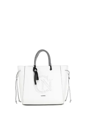 sac cabas sans doublure avec poignée en corde et logo cafènoir white - CafèNoir