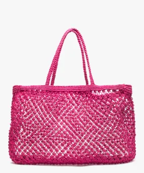 sac de plage femme macrame en jute rose cabas - grand volume