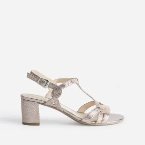 Sandale CAPRICE beige en cuir velours effet python doré - Sandales Femme | ERAM