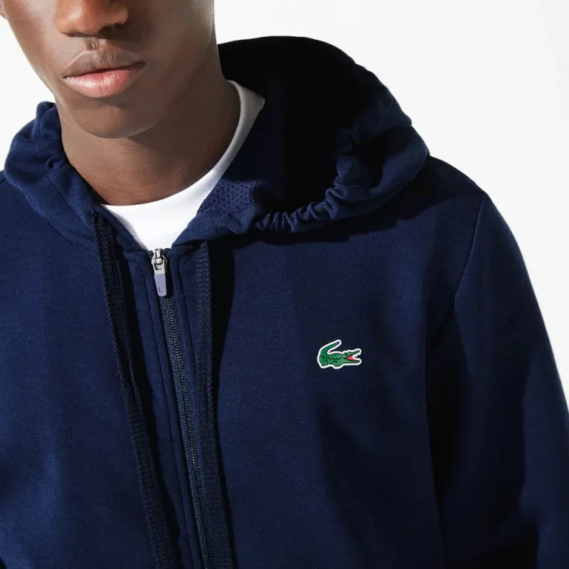 SWEATSHIRT SPORTSUIT ZIPPÉ LACOSTE A EMPIÈCEMENTS EN MESH BLEU MARINE