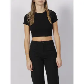 T-shirt crop côtelé florie noir femme - JJXX | wimod