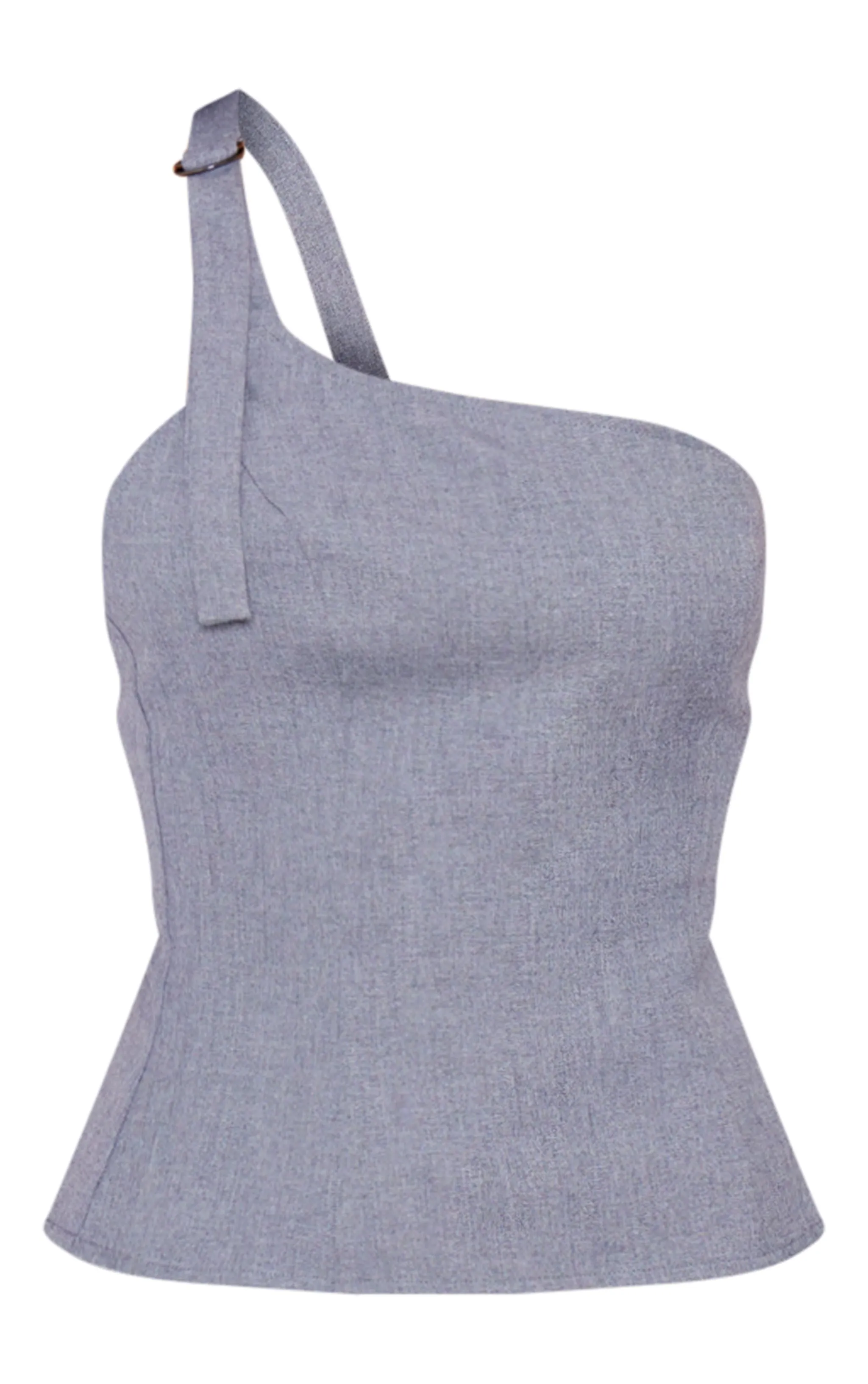 Top long de tailleur tissé bleu gris à épaule unique