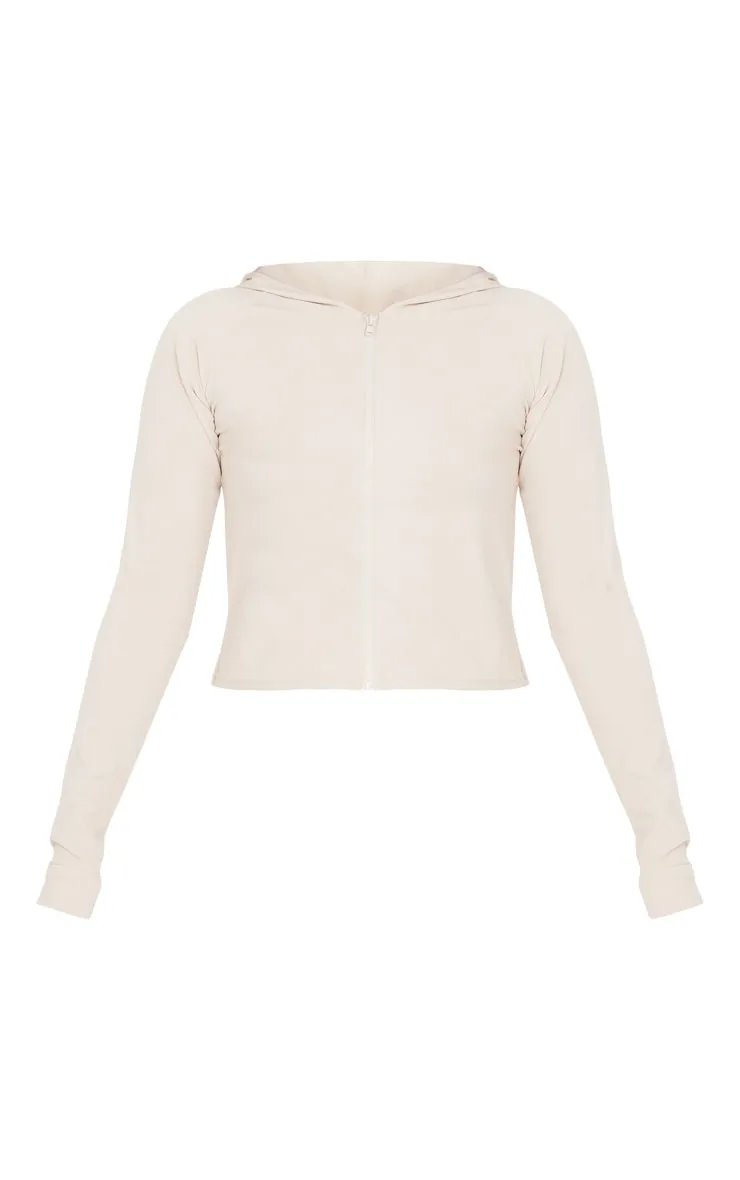 Veste de sport sable Sculpt Luxe à capuche et manches longues