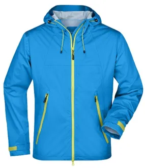 Veste softshell à capuche - Homme - JN1098 - bleu aqua et jaune 