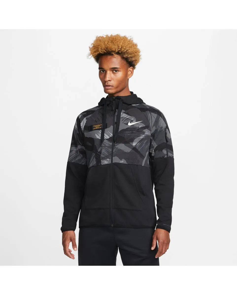 Veste à capuche manches longues Homme M NK DF FLC HD FZ CAMO Noir