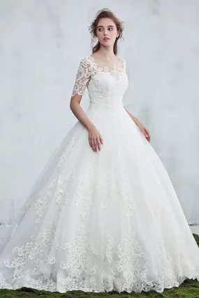 Vintage Robe de mariée princesse 2018 avec manches guipure